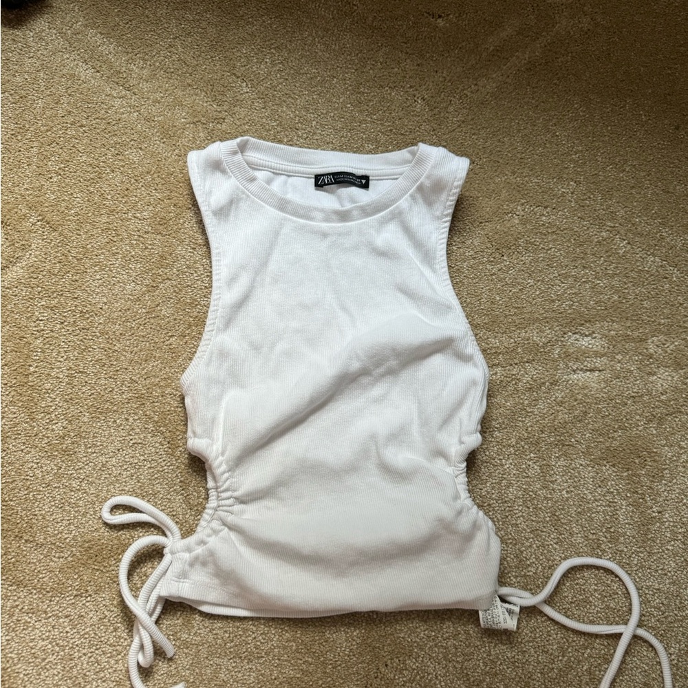 white zara tank top with cutouts